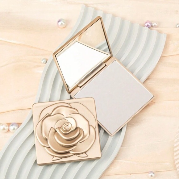 Flower Compact Mirror, Gold, Square, Double Sided, Makeup Mirror - Picture 2 of 3